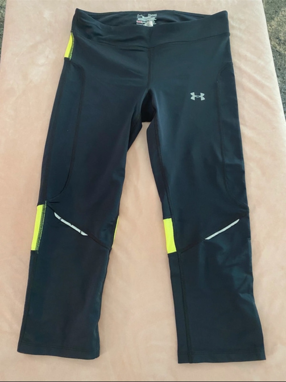 Under Armour Black Capri leggings with Neon Yellow Accents